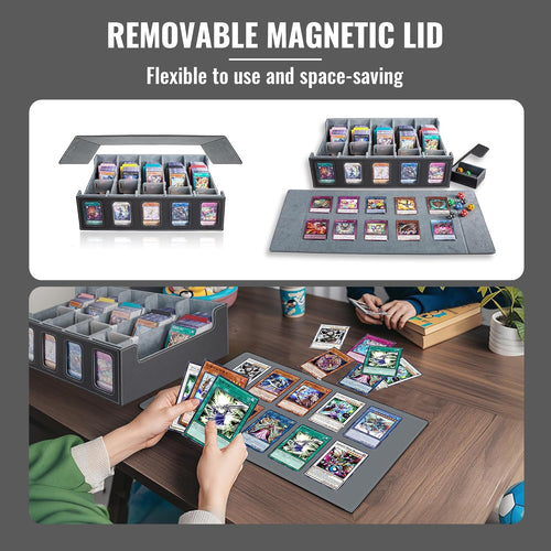 deckden Magnetic Trading Card Storage Box , 3900+ Capacity (Grey/Black)