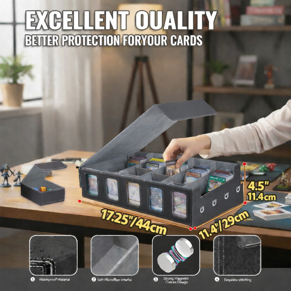 deckden Magnetic Trading Card Storage Box , 3900+ Capacity (Grey/Black)